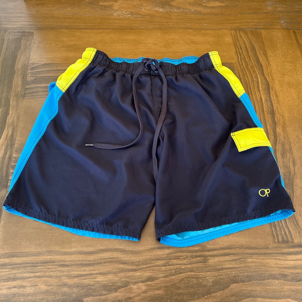 OP Mens Size L (36-38) Board Shorts Swim Trunks Cargo Pockets Ocean Pacific Blue